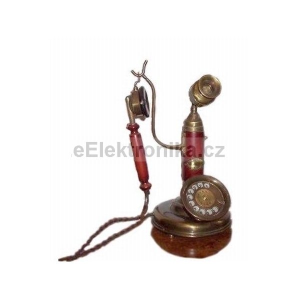 Historický telefon - Stolní kulaty vysoký s mikrofonem a patinou ...